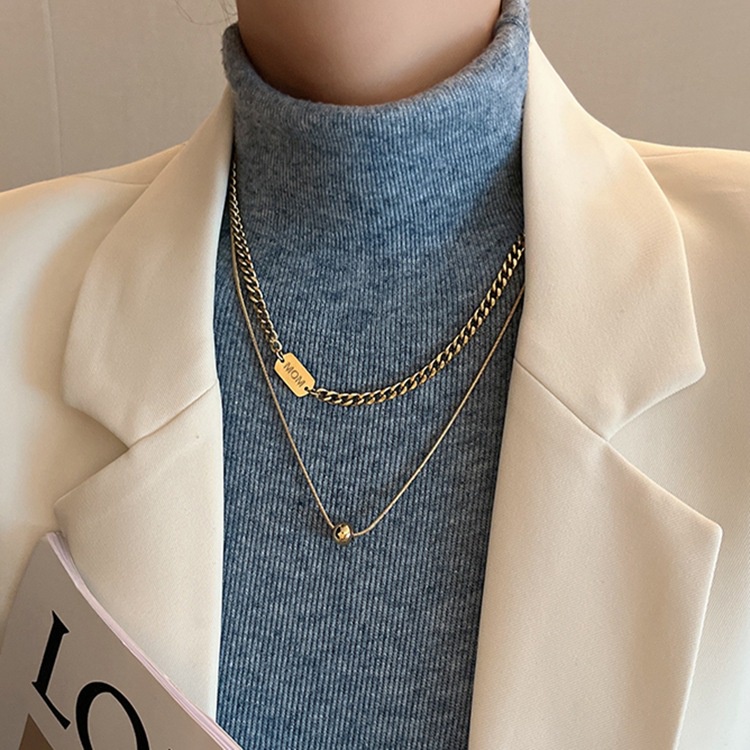 Kalung dua layer sisik bola MOM titanium anti karat harga grosir bisa cod