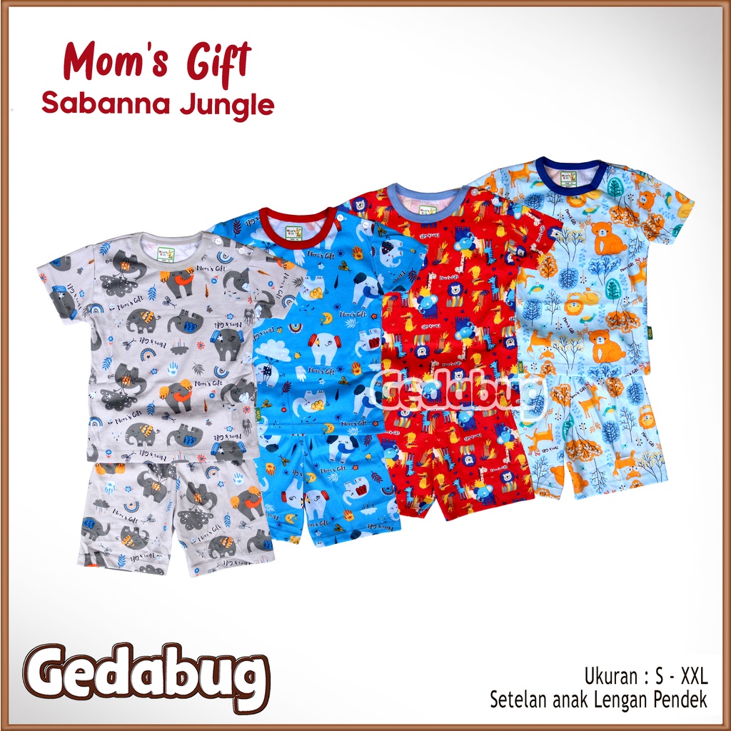 Setelan PENDEK Moms Gift Sabanna Jungle | Setelan Anak motif lucu kancing Pundak | Gedabug