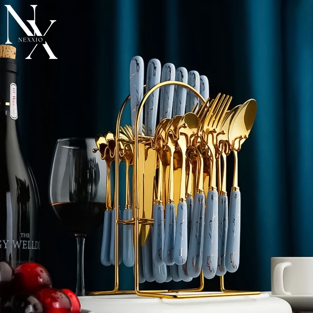 NexXio SENDOK SULTAN SET / SENDOK SULTAN MARBLE GOLD/ CUTLERY SET / SENDOK STAINLESS STEEL