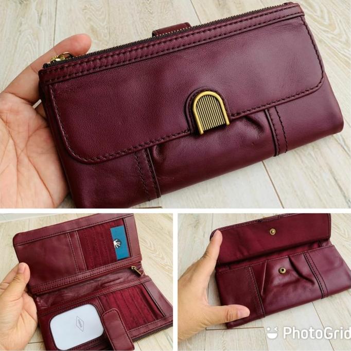 Dompet wanita original fossil Cora clutch wine