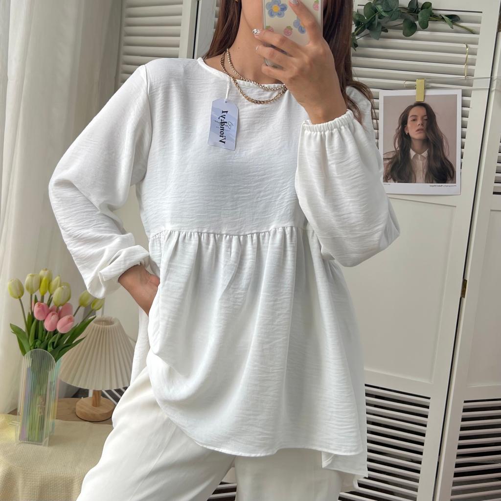 Blouse Kringkel Kemeja Blouse Wanita Korea Lengan Panjang E34