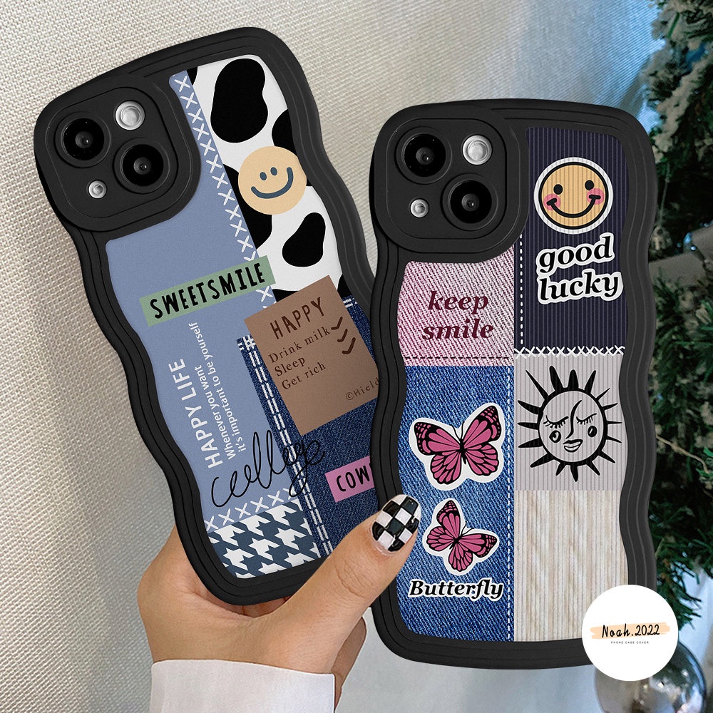 IPHONE Soft Case Kompatibel Untuk Iphone14Plus13 12 11 Pro Max6 6s 7 8 Plus X Xr Xs Max SE 2020 Label Sambungan Lucu Smiley Face TPU Phone Case Wave Edge Back Cover