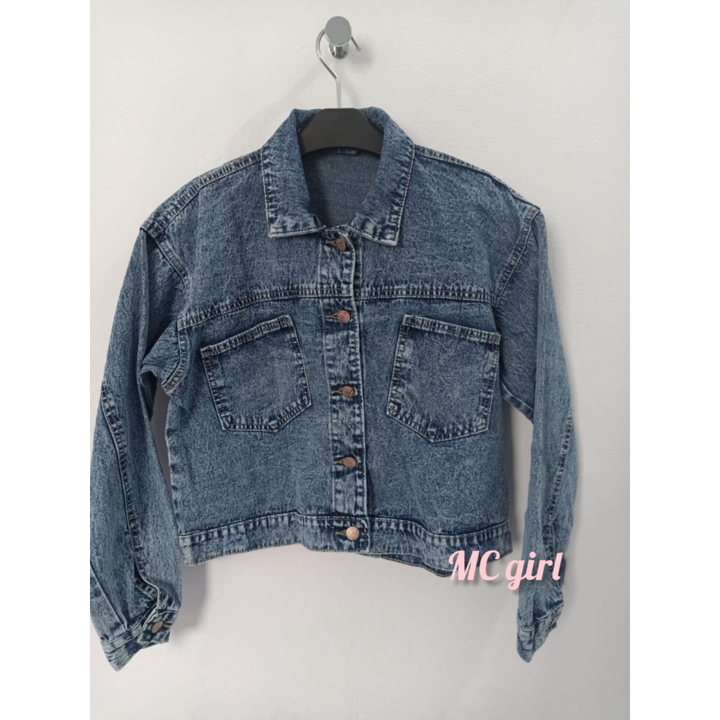 MC girl - Jaket Jeans Wanita Warna Snow White / Jacket Denim Snow Putih Kancing Belakang