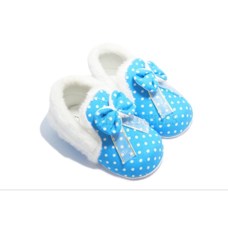 amh polka dotted sepatu bayi baby anak perempuan prewalker bulu 0_12 bln