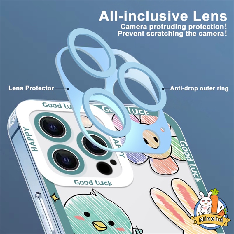 Casing Compatible for Iphone 14 13 12 11 Pro Max Xr Xs Max 7 8 Plus SE 2020 Gambar Kartun Lucu Cute Happy Cartoon Animal Four-corner Anti-drop Anti-dirty Soft  TPU Phone Case