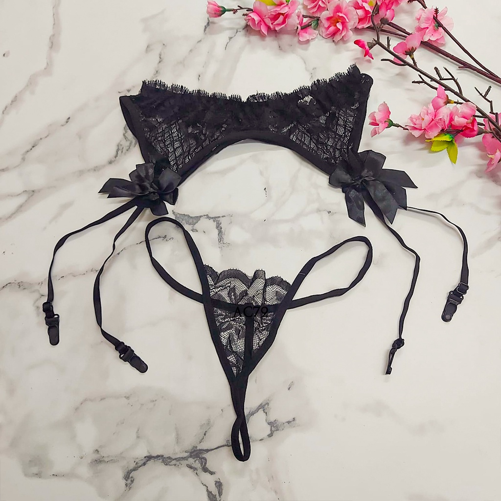 [READY STOK] LINGERIE AKSESORIS GARTER BELT G STRING TRANSPARAN HITAM AC72