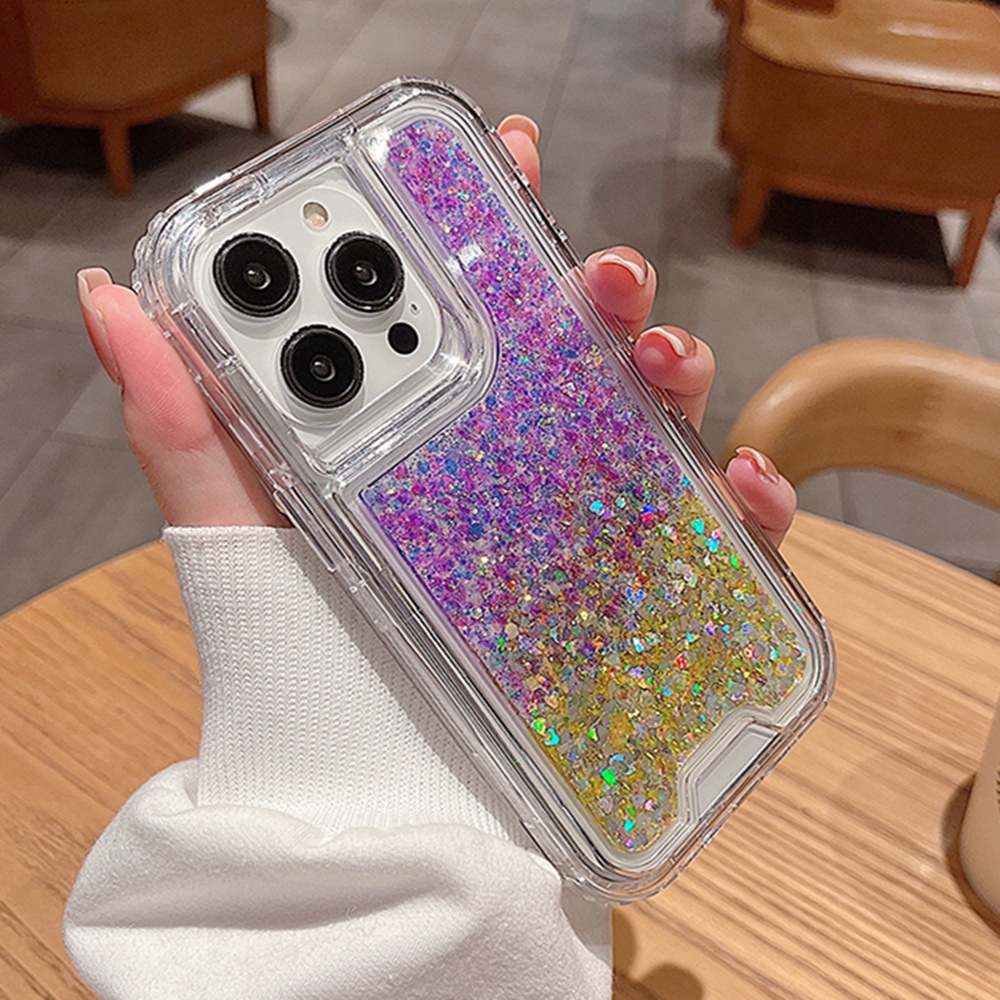 IPHONE Casing Ponsel Glitter Gradasi 3in1 Untuk Iphone11 12 Pro Max13 14 Pro Max7 +8 14 Plus12 13 Casing Mini X XR XS Max Sparkling Shockproof