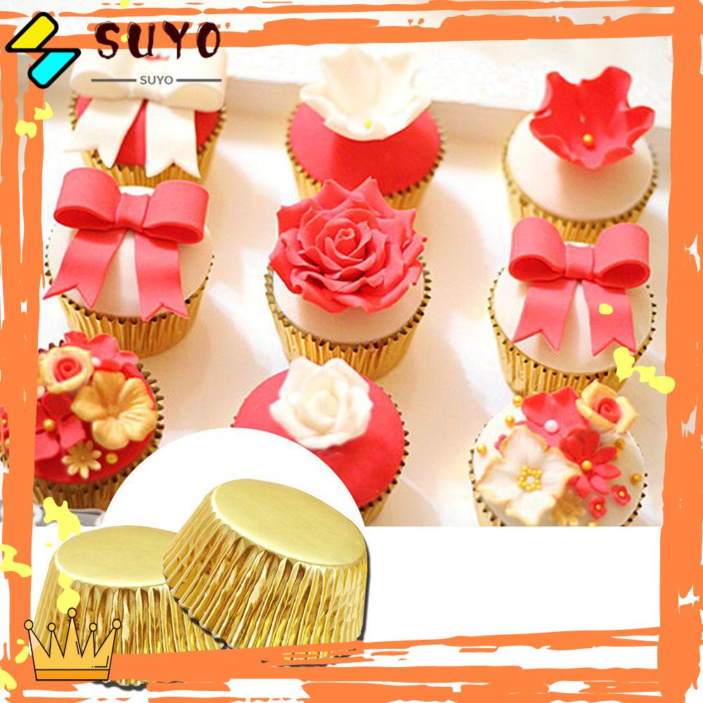 Suyo 100 Pcs Aluminium Foil Cake Cup Gold/Silver Alat Dekorasi Kue Perlengkapan Pesta Liner Wrapper Kertas