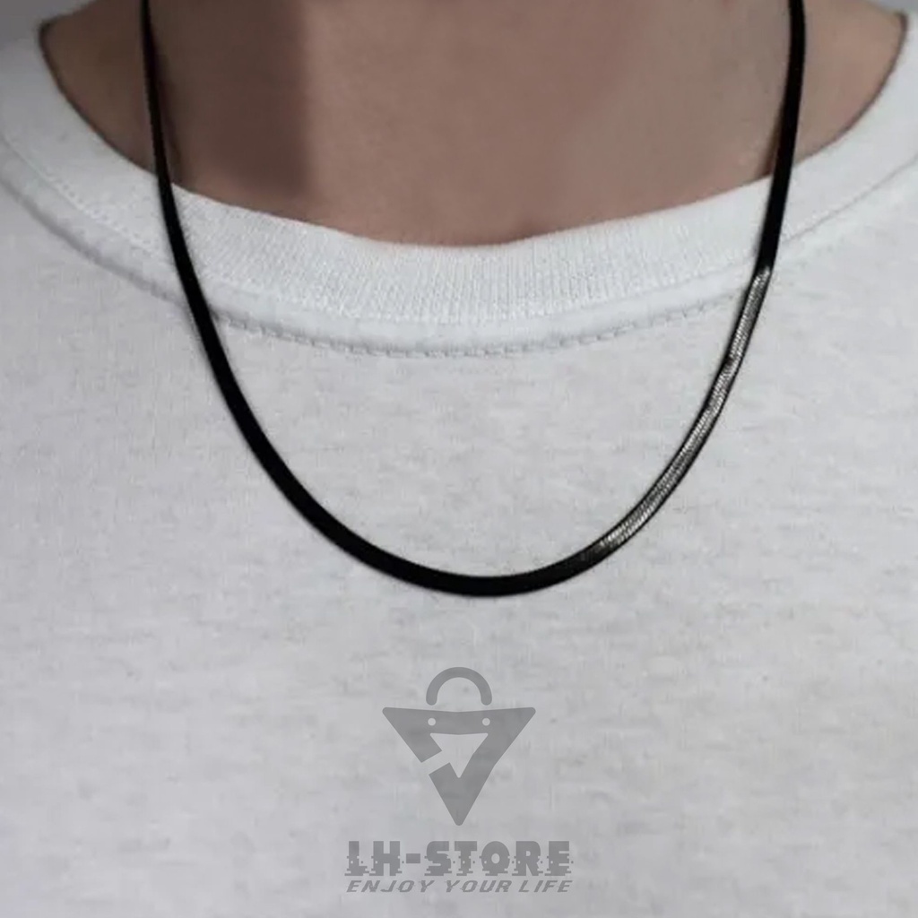 Kalung titanium black silver  gold rosegold  model gepeng pria dan wanita anti karat dan tidak luntur