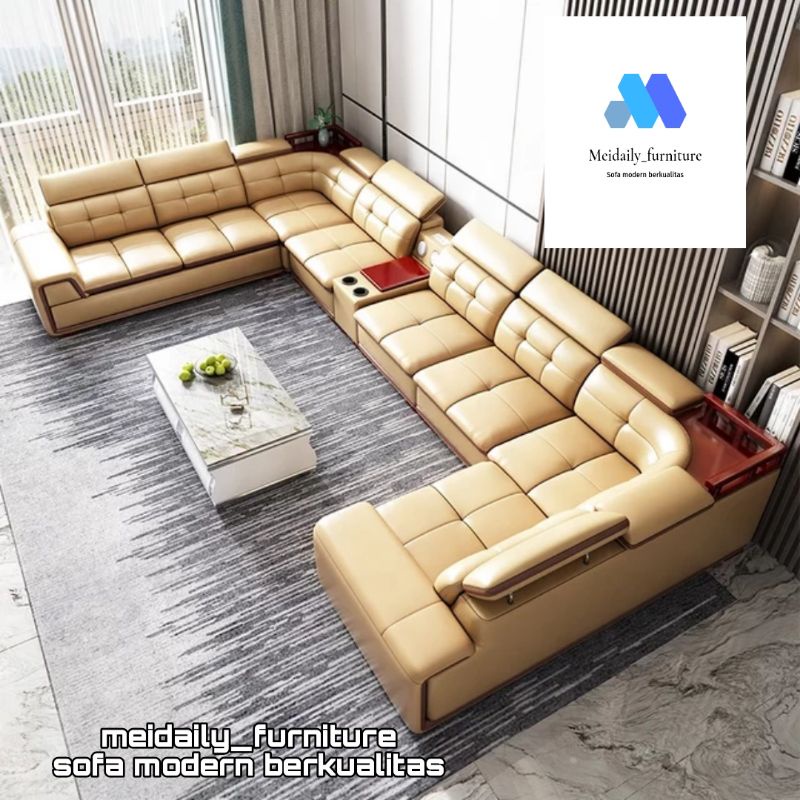 Sofa Kulit Letter U Sofa Minimalis Ruang Tamu Sofa Keluarga Kursi Furniture Mewah