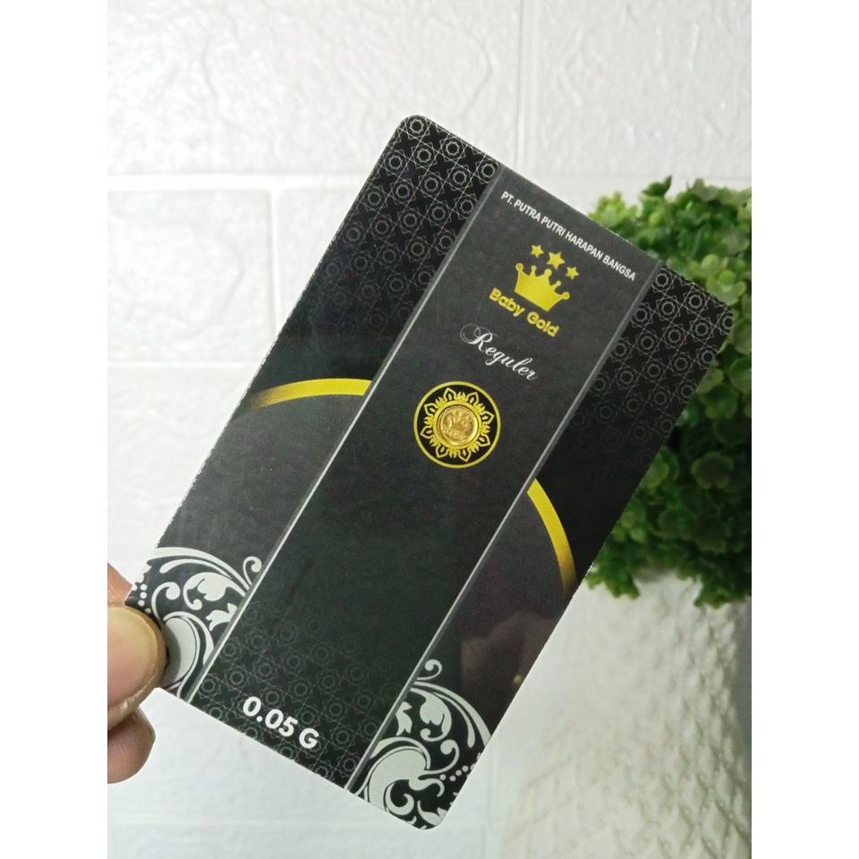 BABY GOLD New Reguler Series 0.05 Gram Kemasan PVC TERMURAH TERLARIS Emas Mini Emas Batangan Logam Mulia Murni 24 Karat Bersertifikat Resmi Asli Original Tabungan Emas Souvenir Keren Mewah