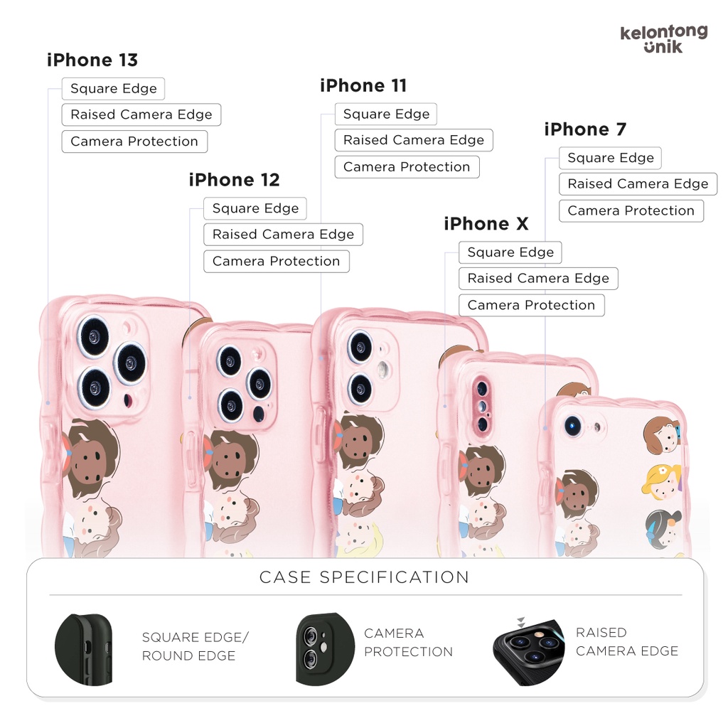 For iPhone - Princess &amp; Bear Wavy Curly Case with Camera Protection