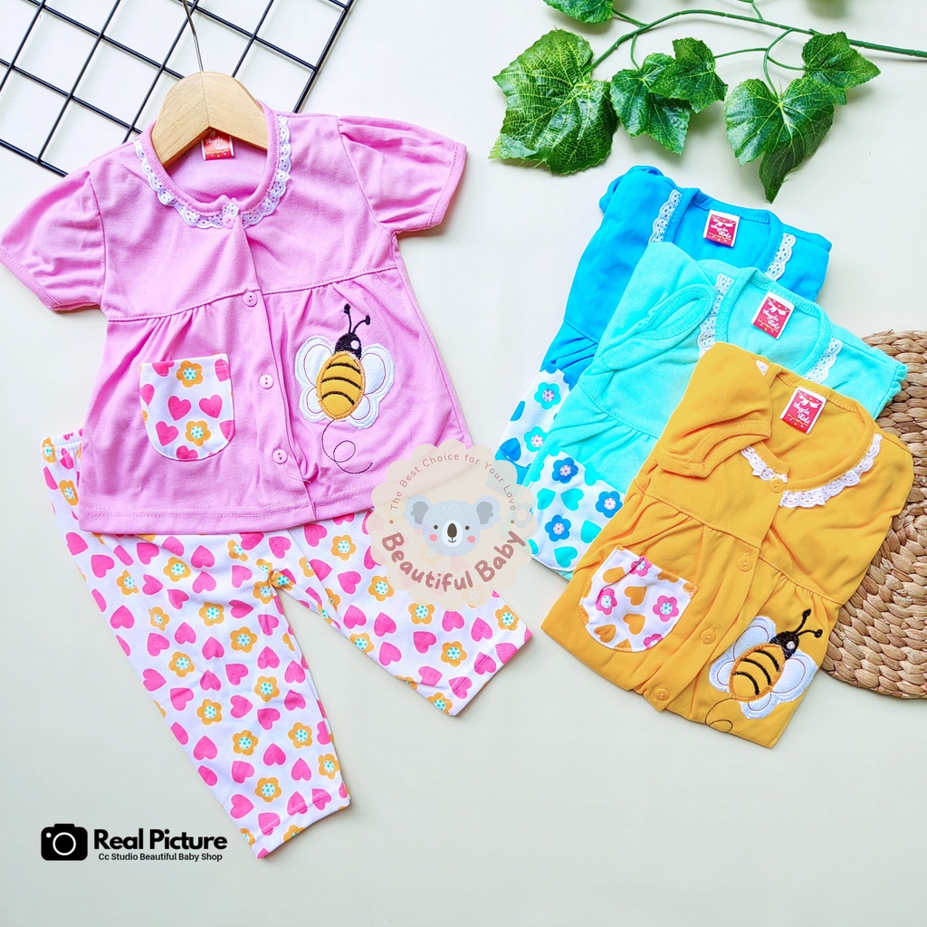 BUNDLING 3pcs Setelan Piyama Baju Bayi Perempuan Bordir 3 WARNA 3 MOTIF - Baby.ou