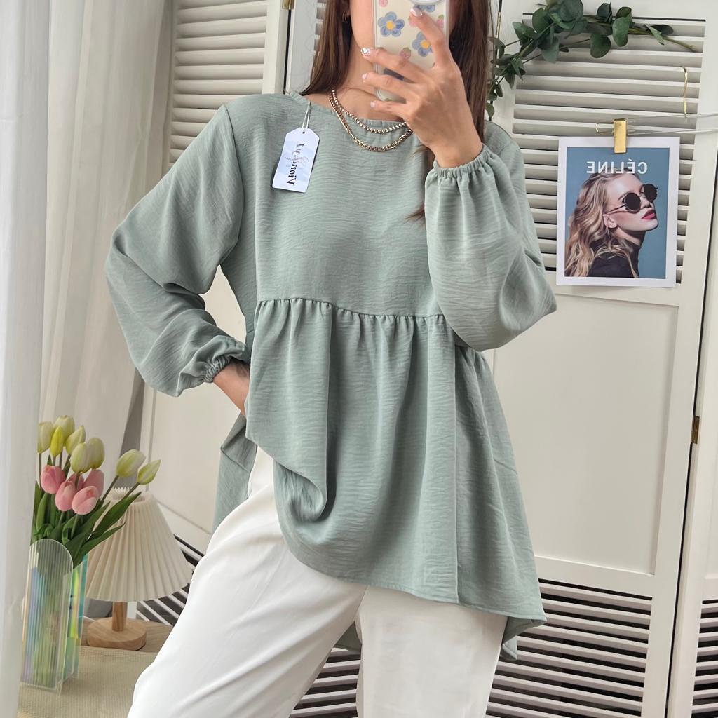 Blouse Kringkel Kemeja Blouse Wanita Korea Lengan Panjang E34