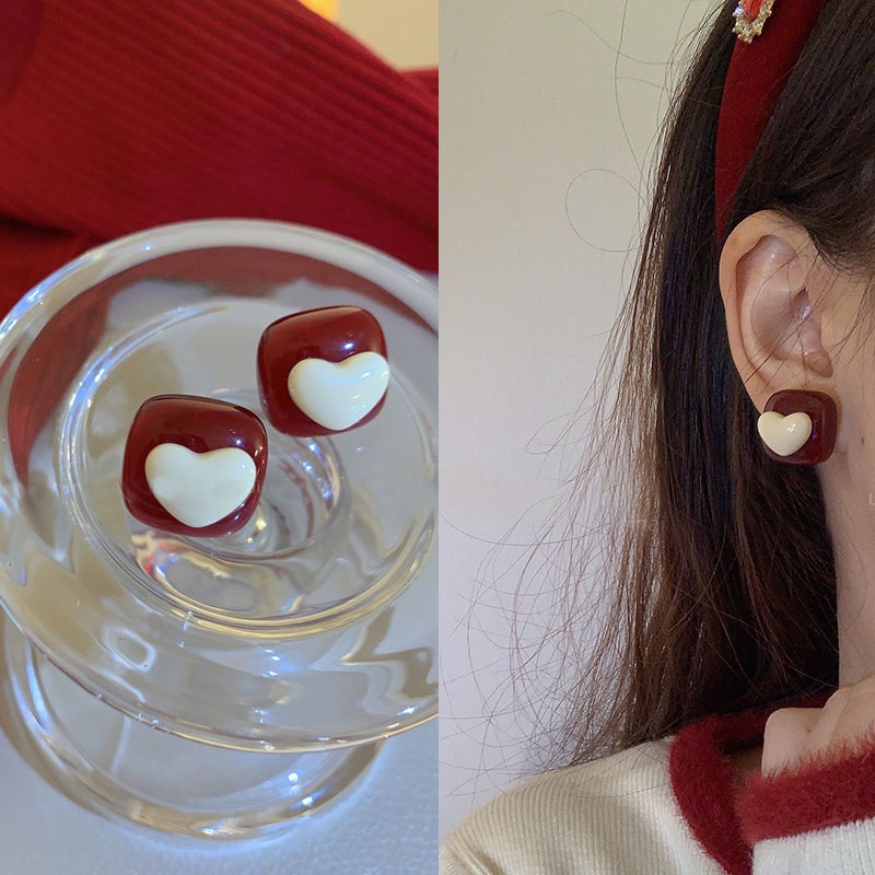 Wanita Permen Merah Hati Stud Earrings Ear Studs Wanita Gadis Aksesori Busana