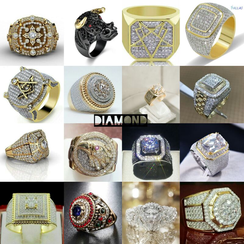 Cincin pria tengkorak punk style men ring diamond style untuk pria wanita