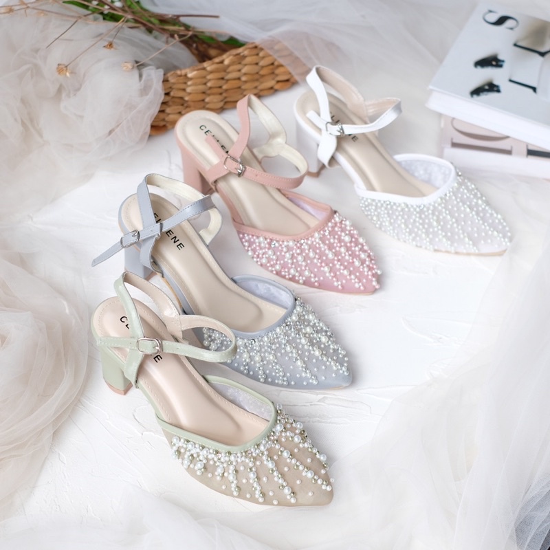 𝗖𝗘𝗟𝗟𝗘𝗡𝗘 Let Beads Heels / wedding shoes / sepatu brokat payet tali hak 7cm