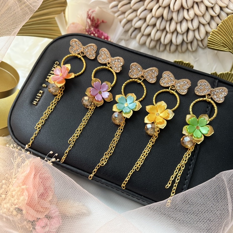 5 Warna Bros Dagu Panjang Sedang | Bros Dagu Bunga Anggun Warna Emas