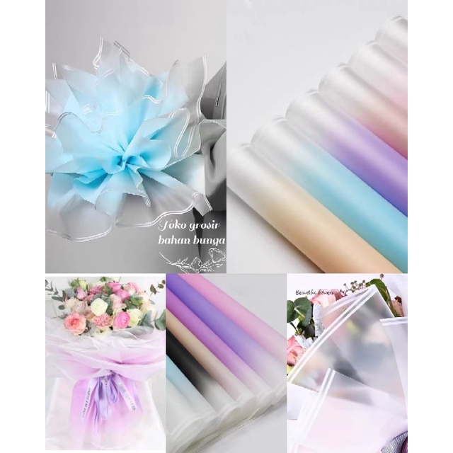 

1 Lembar Kertas Buket Motif Gradasi Cellophane Gradient Colour List Kertas Bunga Korean Wrapping Ombre