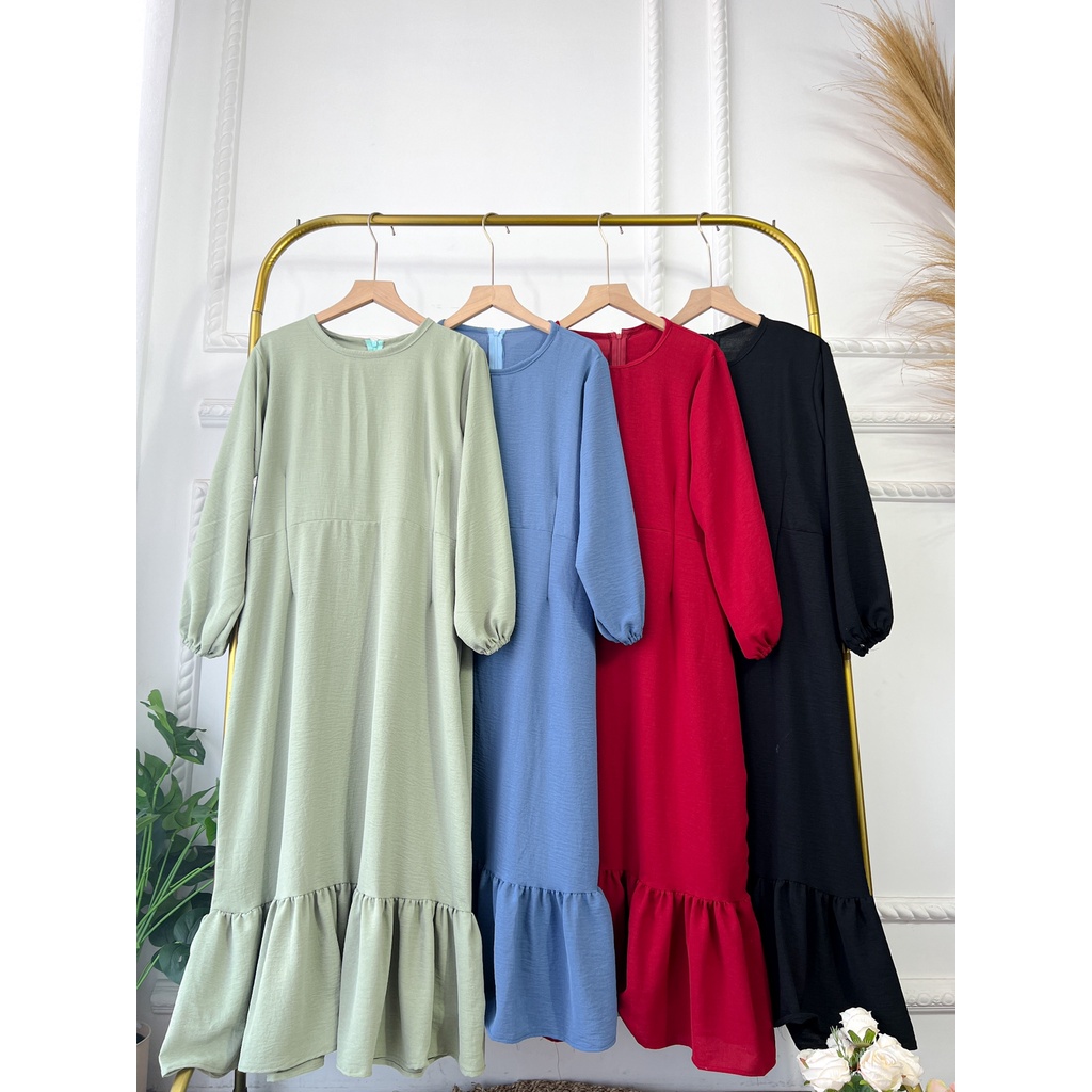 SISKA MIDI DRESS GAMIS WANITA MUSLIMAH AIRFLOW CRINCKLE DEODORA PREMIUM RAYON