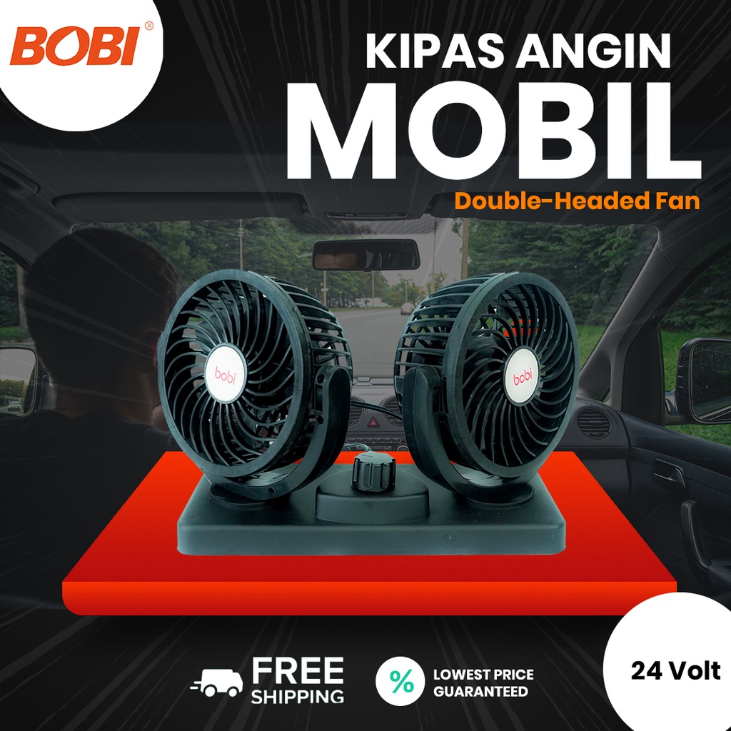 Kipas Angin Mobil Double  Merk Bobi - Headed Fan Aksesoris Mobil Interior - KipasAngin Mobil Termurah