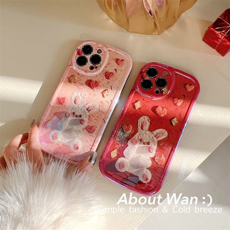 IPHONE Tahun Baru Lukisan Cat Minyak Desain Love Kelinci Casing Ponsel Kompatibel Dengan Iphone12 13 14 11 Pro Max gtgf