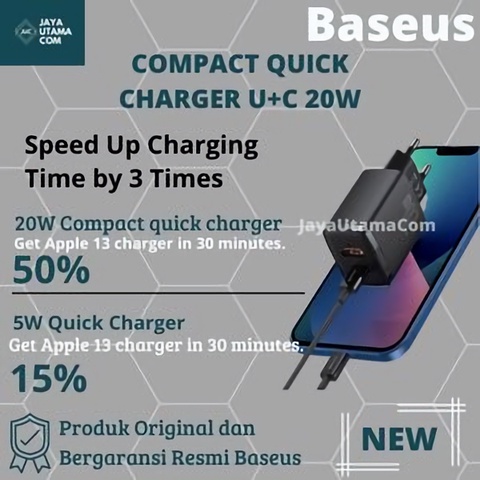 BASEUS Compact Quick Charger U+C 20W ORIGINAL