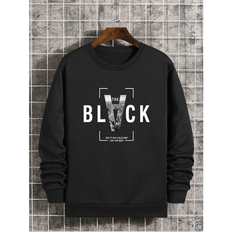 Sweatshirt Basic BLACK II Sweater Crewneck Print DTF II Size M - XL Anak &amp; Dewasa ( Pria &amp; Wanita )