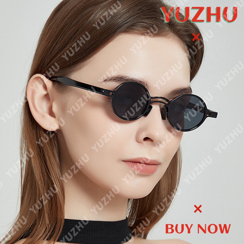 (YUZHU) Vintage Fashion Bingkai Bulat Kecil Logam Engsel Kacamata Hitam Mode Baru Jelly Warna Sunglasses