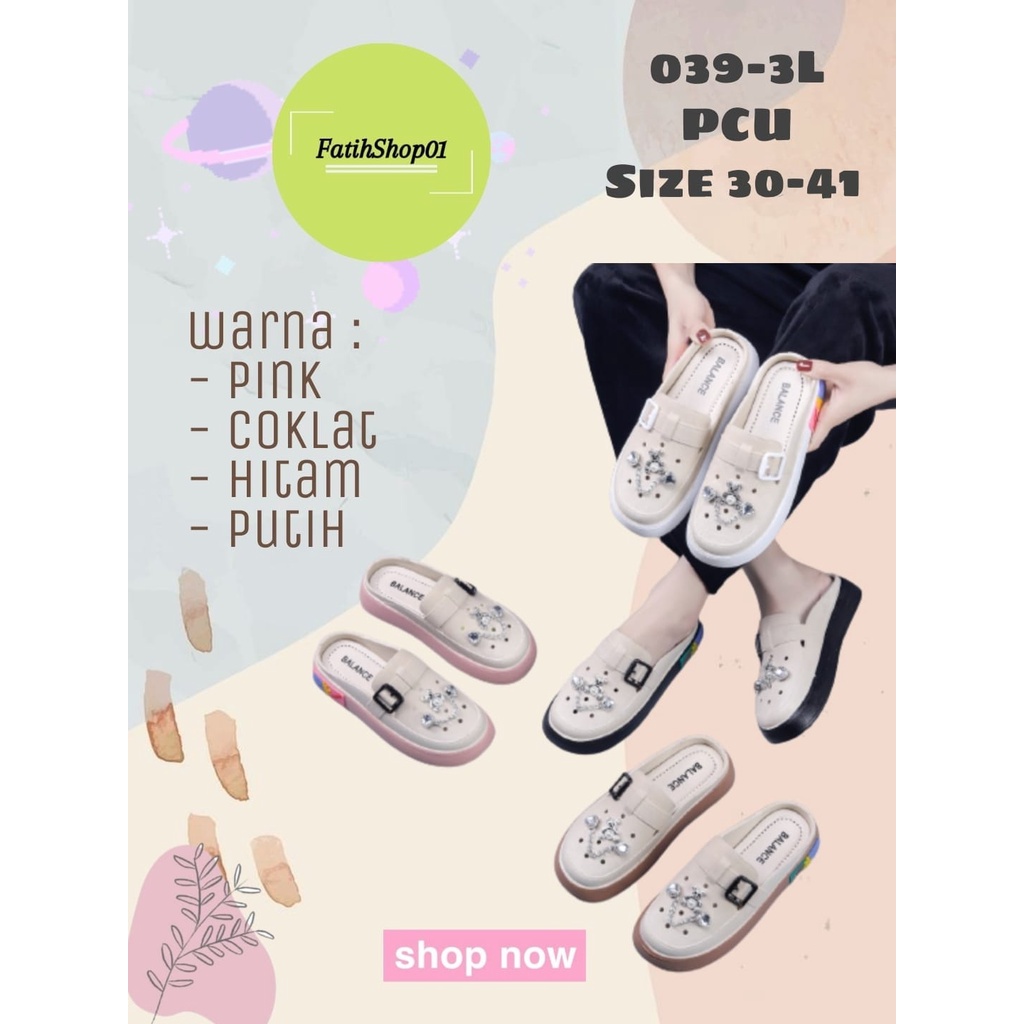 Sandal wanita slip on import variasi hiasan Balance 039-3L (30-41) Sandal wanita korean style terbaru