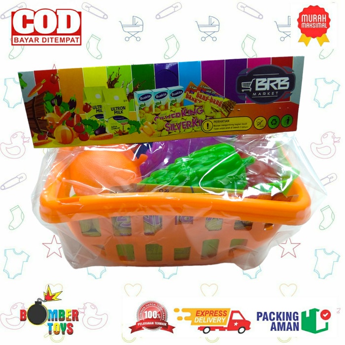 MAINAN ANAK KERANJANG BELANJA SUPERMARKET ISI BUAH DAN REPLIKA JAJAN