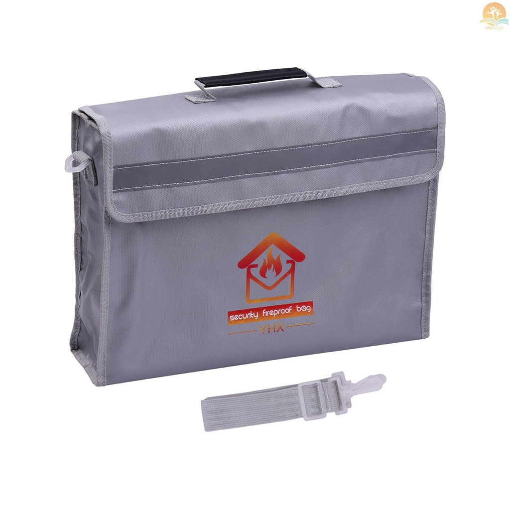 [MMOI] Tas Dokumen Tahan Api Ukuran Besar Tahan Api &amp; Air Money Bag Safety Box Zipper Closure with Shoulder Strap Storage Bag Pouch Untuk File Cash Passport Perhiasan Laptop Tabl