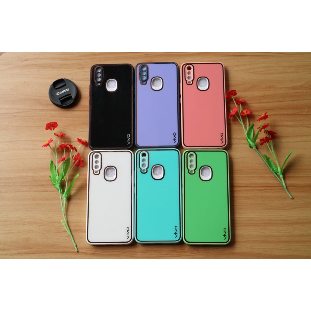 CASE PREMIUM GLAS LOGO CHROME LIST GOLD FOR VIVO Y30/Y50/Y20/Y20S/Y12S/Y12/Y15/Y17