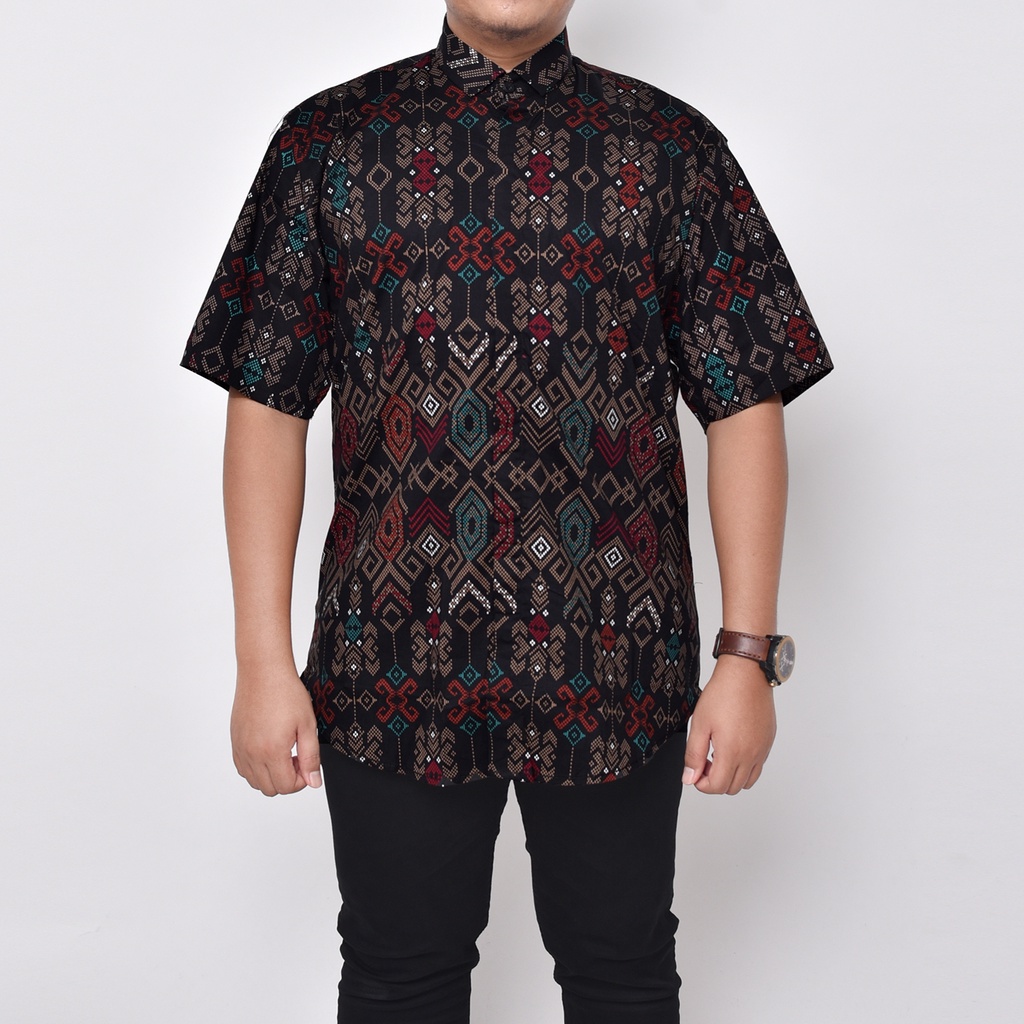 Baju batik songket jumbo pria lengan pendek casual