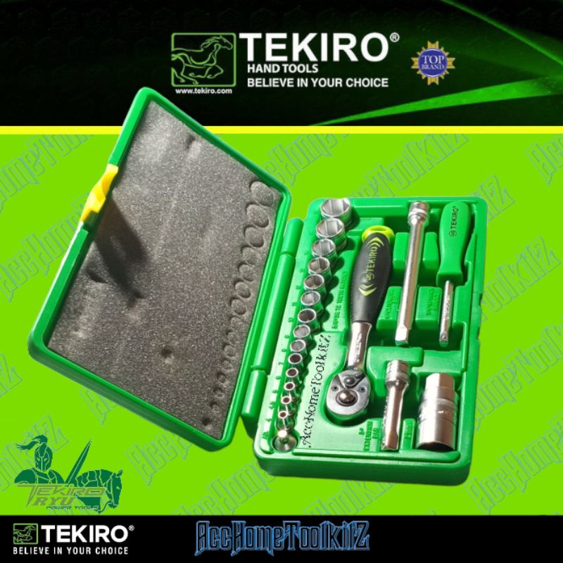 TEKIRO KUNCI SOCK SET 21PCS 6PT HAND SOCKET 1/4&quot; 3/8&quot; ( 4 - 19 MM ) 4 , 4.5 , 5 , 6 , 7 , 8 , 9 , 10 , 11 , 12 , 13 , 14 , 17 , 19 MM