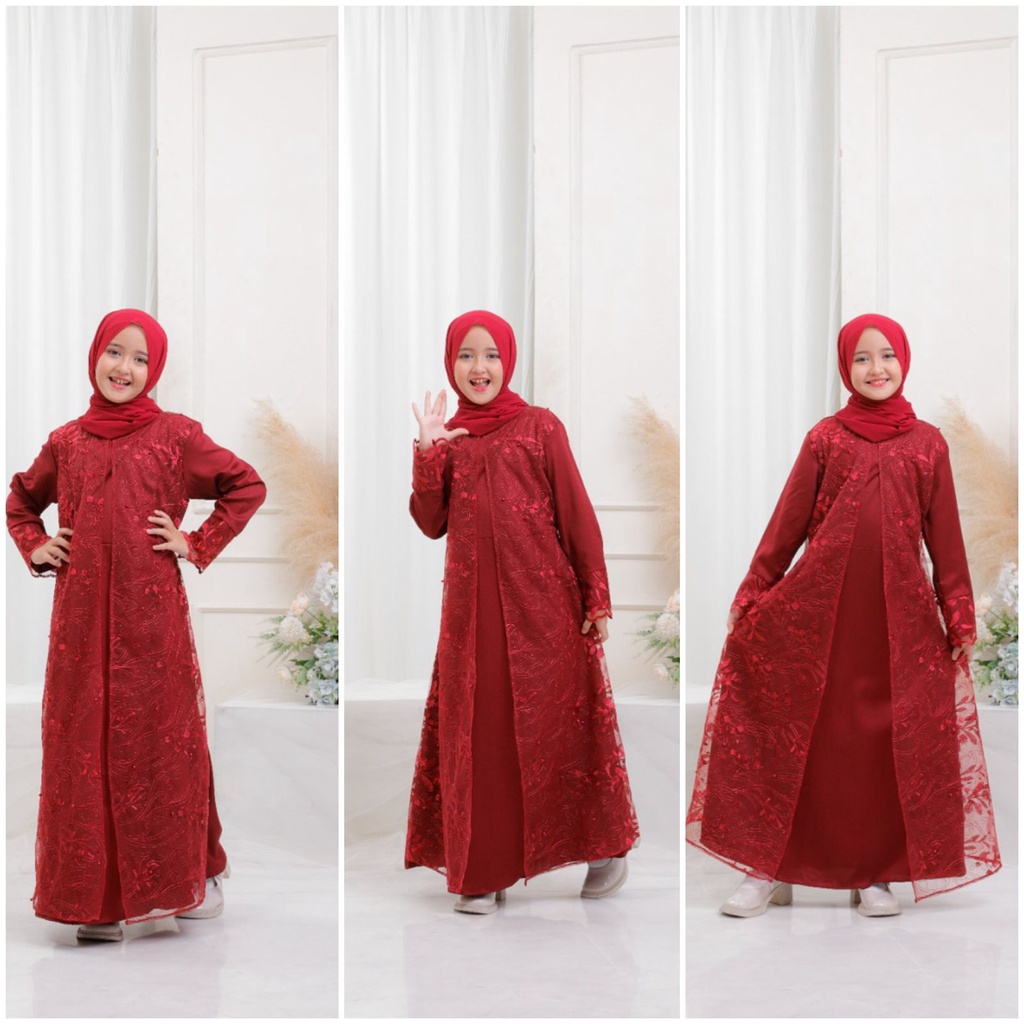 GAMIS HANI ANAK MAXI TANGGUNG 9-14th DRESS MUSLIM REMAJA BRUKAT TILE BORDIR LEBARAN IDUL FITRI