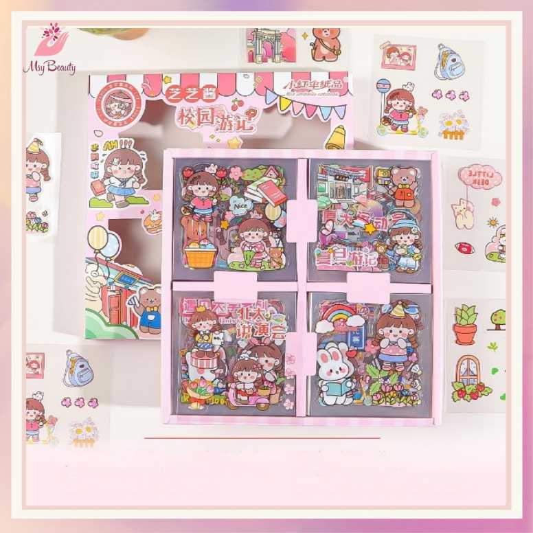 MSY 100Pcs/4Pcs Stiker Book Kartun Princess/Stiker Motif Laser Kartun  Untuk Dekorasi Diary Aesthetic/ Anti Air Untuk Dekorasi Import