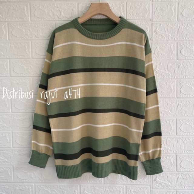 SWEATER RAJUT MARSAK OVERSIZE STRIPPE BLOUSE WANITA LENGAN PANJANG