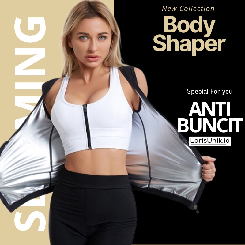 Rompi Pelangsing Korset Baju Sauna Olahraga Pengecil Perut Buncit Pinggang Wanita Korsed Corset Kroset Korslet Pembakar Penghancur Lemak Tubuh Badan Wanita Fat Burner Burn Pelangsing Jumbo Cami Zipper Silver Resleting Original Premium