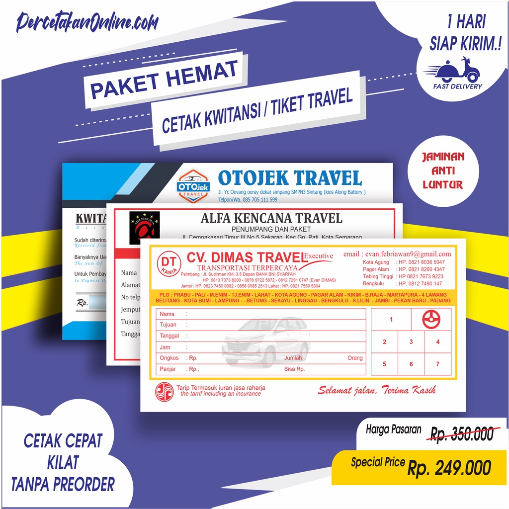 Cetak kwitansi custom tiket travel custom nota custom 1/3 folio 30 buku