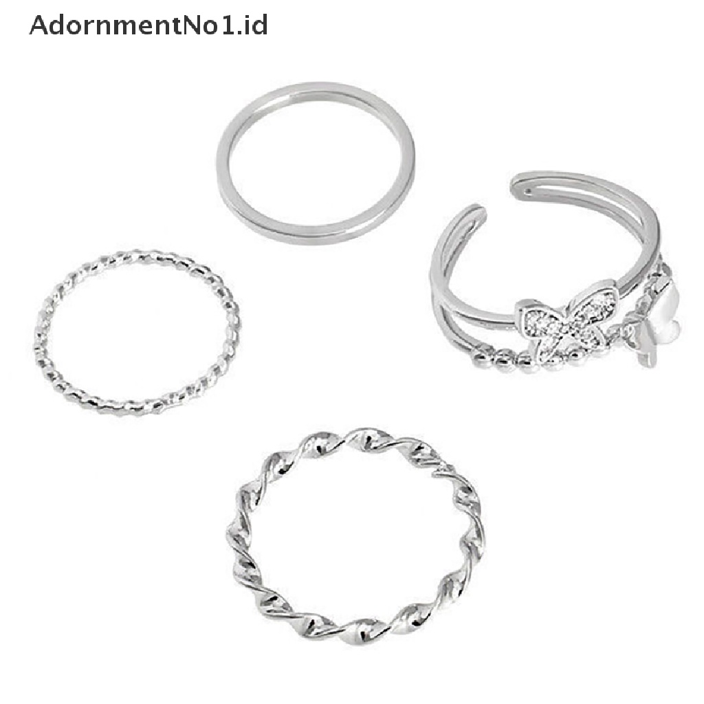 [AdornmentNo1] 3 /4/5PCS Butterfly Metal Punk Rings Set Stackable Joint Finger Rings Adjustable Untuk Wanita Pria Perhiasan Jari Pesta Hadiah Aksesoris Perempuan Cincin Jari Telunjuk [ID]