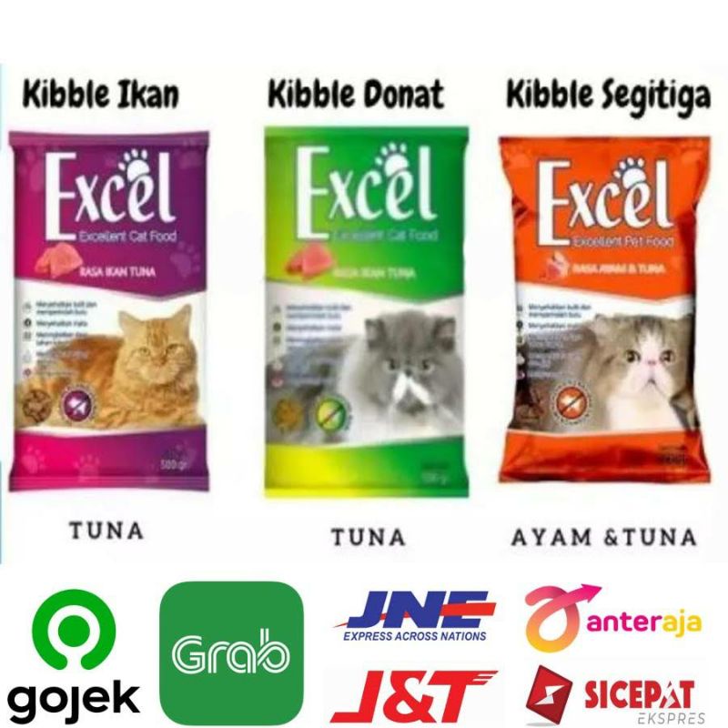 EXCEL KIBBLE IKAN 500 GR MAKANAN KUCING DEWASA RASA TUNA EXCEL UNGU