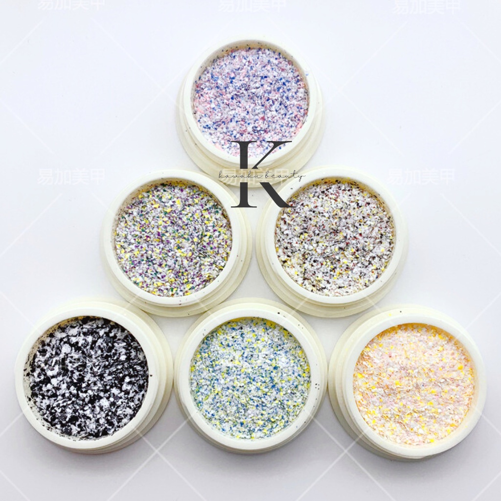 Bubuk Glitter Nail art Glitter Beach Mix Set 6 Warna/ Serbuk Halus Pasir Pantai Nail art/ Hiasan Dekorasi Kuku