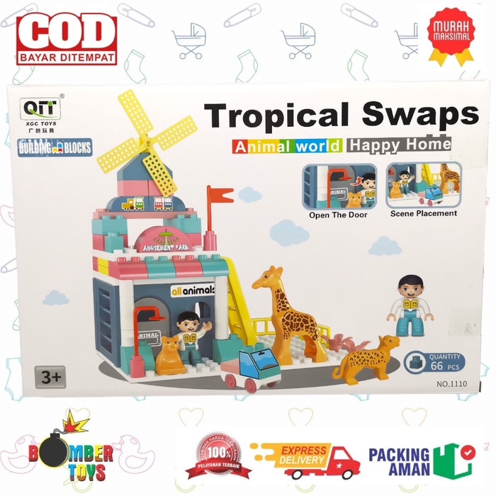 MAINAN ANAK BUILDING BLOCKS RUMAH BINATANG HAPPY HOME TROPICAL SWAPS