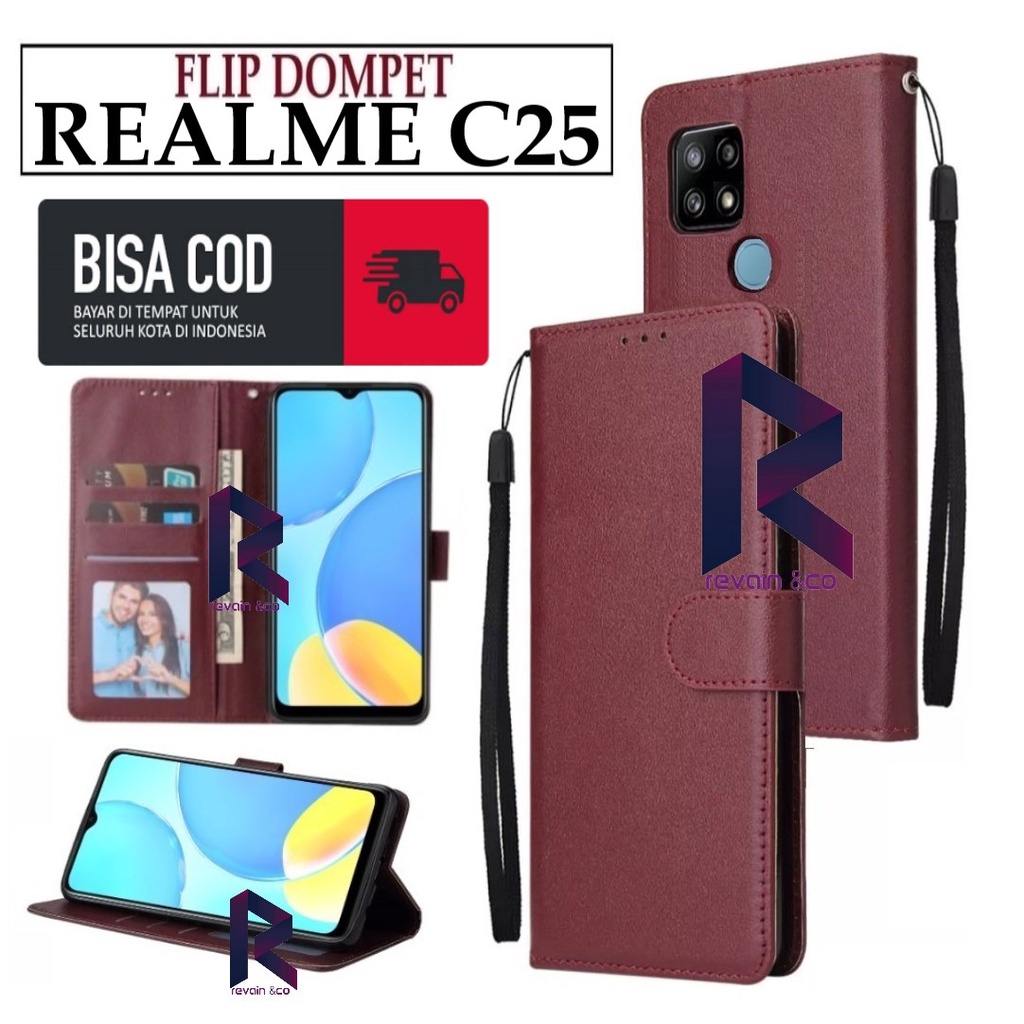 CASE REALME C25 FLIP WALLET LEATHER KULIT PREMIUM SARUNG BUKA TUTUP KESING HP FLIP CASE REALME C25