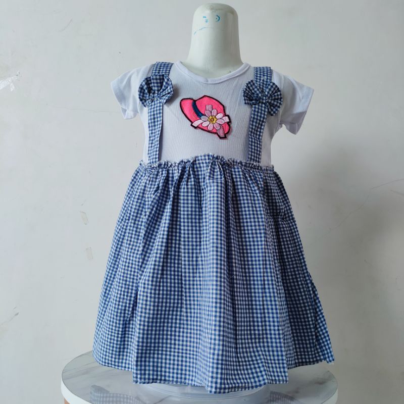 Dress anak  1 2 tahun motif kotak terbaru baju anak cewek perempuan rok viral motif kotak top ( dress kotak TOP )