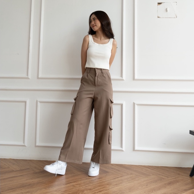 Moro Cargo Wide Pants - Celana Panjang Korean Wanita - Cargo Pants - High Waist &amp; Casual