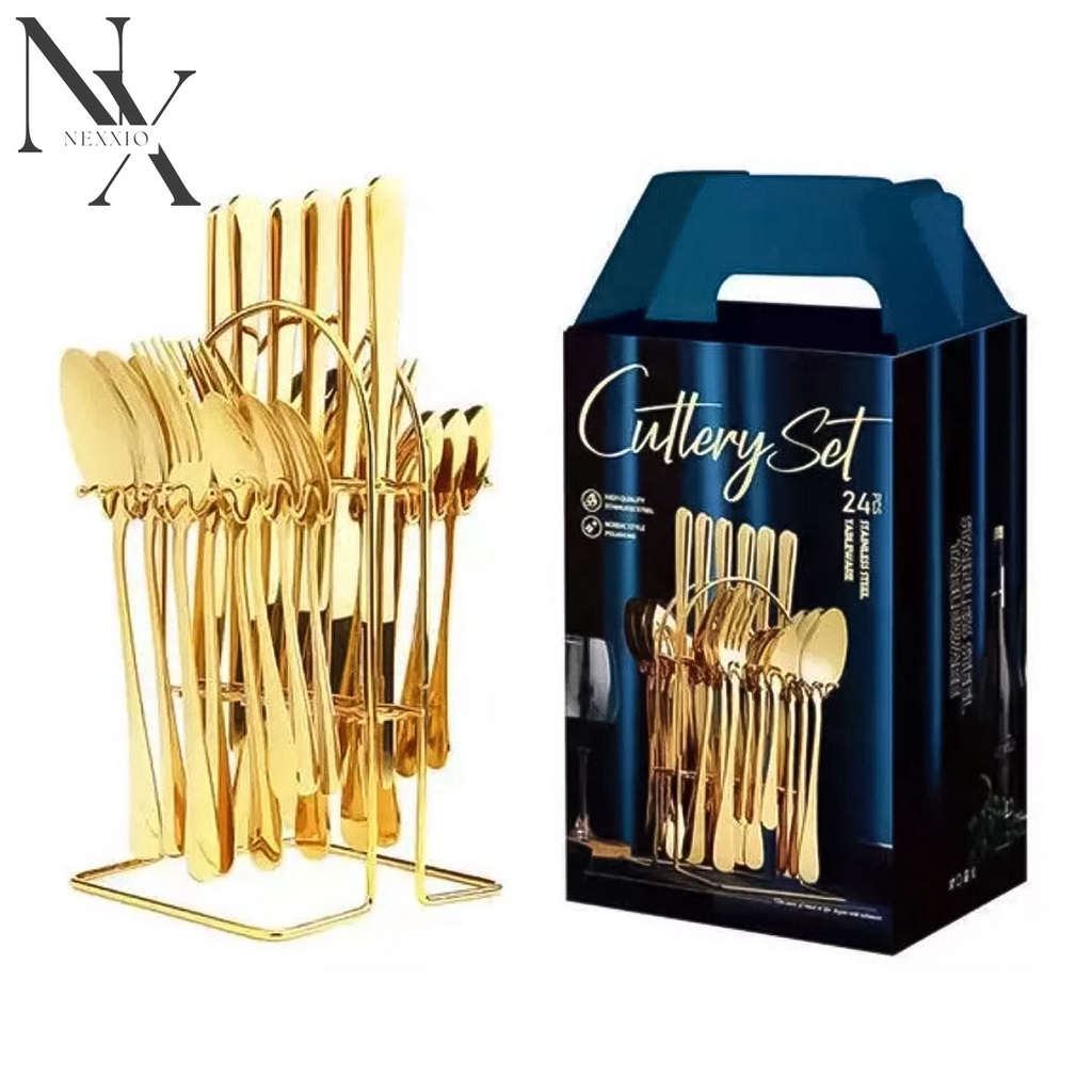 NexXio SENDOK SULTAN SET / SENDOK SULTAN MARBLE GOLD/ CUTLERY SET / SENDOK STAINLESS STEEL