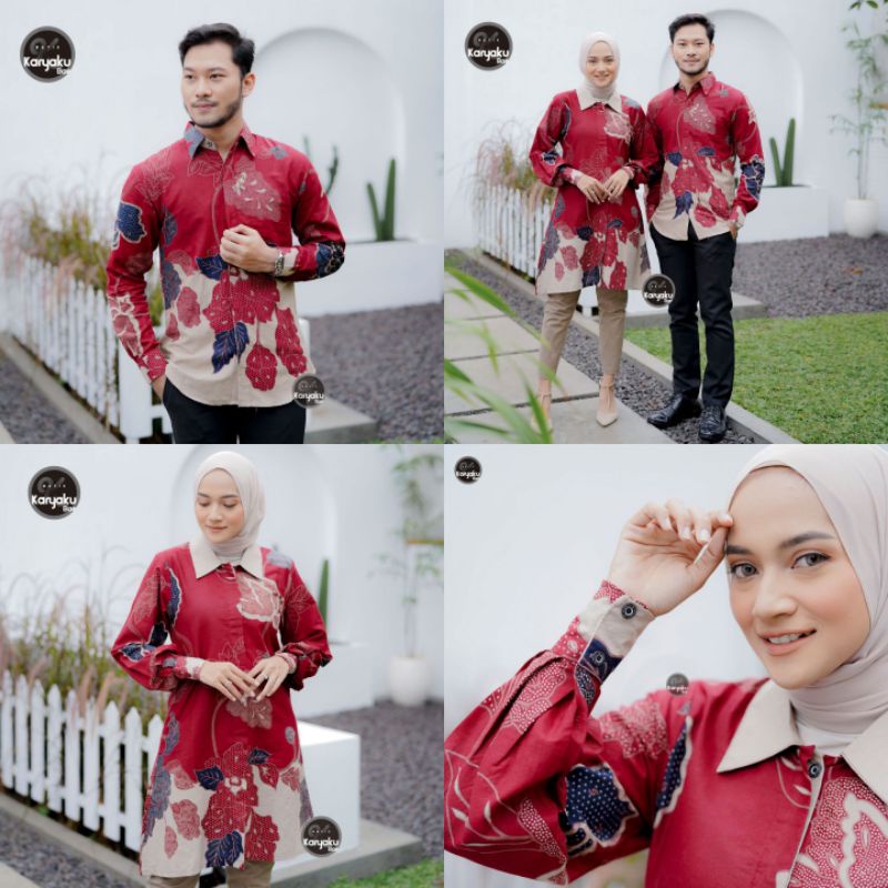 [BISA COD] COUPLE TUNIK KEMEJA BATIK COUPLE MODERN BATIK TRENDING INTERNATIONAL COUPLE