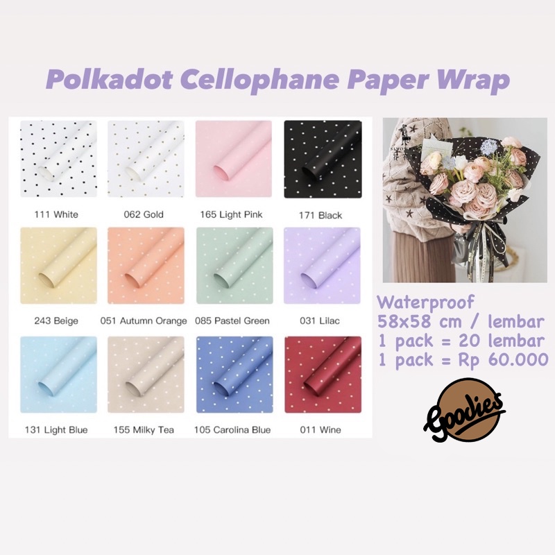 

*5 LEMBAR* Kertas Cellophane Buket Bunga [Polkadot] Flower Wrapping Paper Celophane / Chellophane Murah untuk Snack Uang